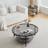 Round Coffee Table Set of 2 for Living Room Black Stacking Nesting Table