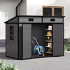2 Doors Pent Shed Outdoor Tool House Lockable Plastic Garden Storage Sheds Grey