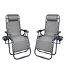 Zero Gravity Chair 2x Reclining Grey Garden Patio Foldable SunLounger CupHolder
