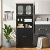 148cm Tall Bathroom Cabinet Freestanding Storage Cabinet with Glass Doors Black
