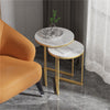 Round Nesting Coffee Table Set of 2 Marble Stacking End Side Table Golden Frame