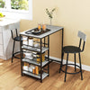 3 Piece Breakfast Bar Table Set with Storage Shelves, Light Grey