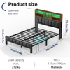 Double Bed Frame Industrial Metal Platform Bed w/ LED Headboard and Footboard UK