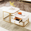 Square Nesting Coffee Tables with Storage High Gloss White Marble Pattern Top