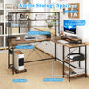 L-Shaped Gaming Desk Reversible Corner Computer PC Desk w/ Hutch Brown