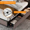 Single Bed Frame with LED Lights, 4 Drawers, Charging Station Metal Platform Bed