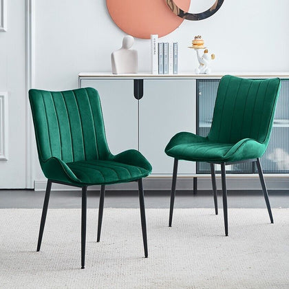 2 Pcs Velvet Dining Chair Modern Padded Seat Breakfast Chair Dining Room Green
