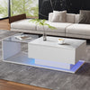 Wooden Coffee Table With Storage Sofa End Table LED Light for Living Room White