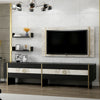 Large Modern Marble Pattern TV Cabinet with Back Panel & Wall Shelfs- Black/Gold