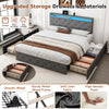 Upholstered Bed Frame Double Bed with Drawers Storage Headboard LED Lights Grey