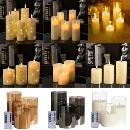 3 OR 5PCS LED Flameless Candles Remote Flickering Pillar Timer Battery Operated