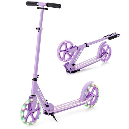 Adult Teens Kick Scooter Foldable Ride On Adjustable W/ LED Light-Purple