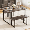 Dining Table Set Rectangular Bench 2 Chairs Industrial Kitchen Space Saving Home