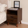 Wooden 2 Drawer Bedside Cabinet LED Nightstand Side Table with Charging Station