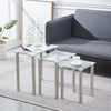 3pcs Clear Tempered Glass Nested Tables Side End Tables Stainless Steel Tubes