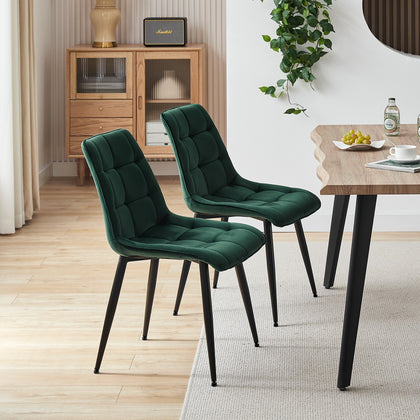 2PCs Velvet Dining Chairs Square Seat Design Dining Room chairs Green