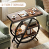 3-Tier End Table Wood Narrow Sofa Side Table with Storage Shelves, Rustic Brown