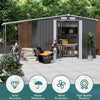 10 X 8ft Outdoor Garden Storage Shed w/Doule Slide Doors Galvanised Metal Black