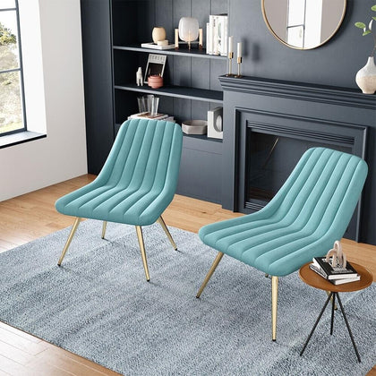 Armless Accent Chair Velvet Armchair Luxury Pinstripe Lazy Sofa Gold Metal Legs