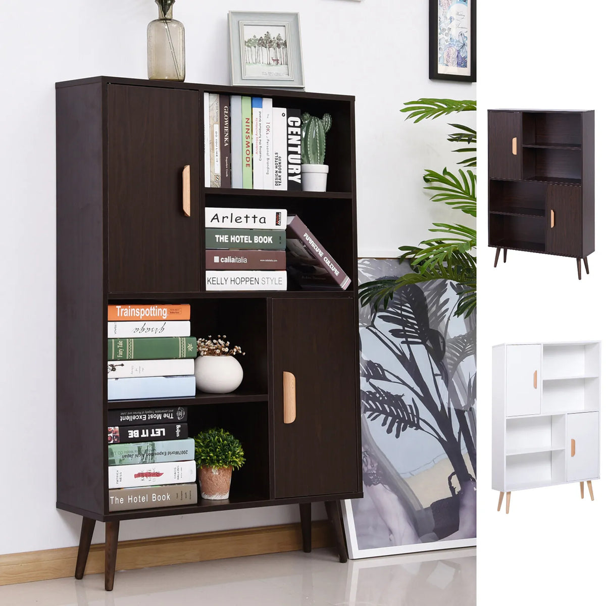 Free Standing Open Bookcase Shelves Unit Storage Cabinet Wooden Displa ...