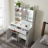 White Vanity Makeup Dressing Table Set w/Stool Drawer&Mirror Jewelry Wood Desk
