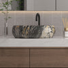 Black Marble Effect Ceramic Wash Basin Bathroom Sink Countertop Mount Oval Bowl