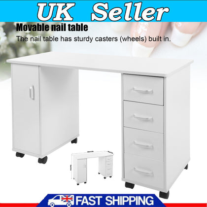 Manicure Nail Table Movable Nail Station Desk with Casters for Nails Art Beauty