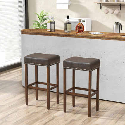 2Pcs Bar Stool PU Leather Counter Height Saddle Stools Dining Chairs Grey 74CM