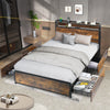 Double Size Bed Frame Metal Platform Bed w/4 Storage Drawers & Storage Headboard