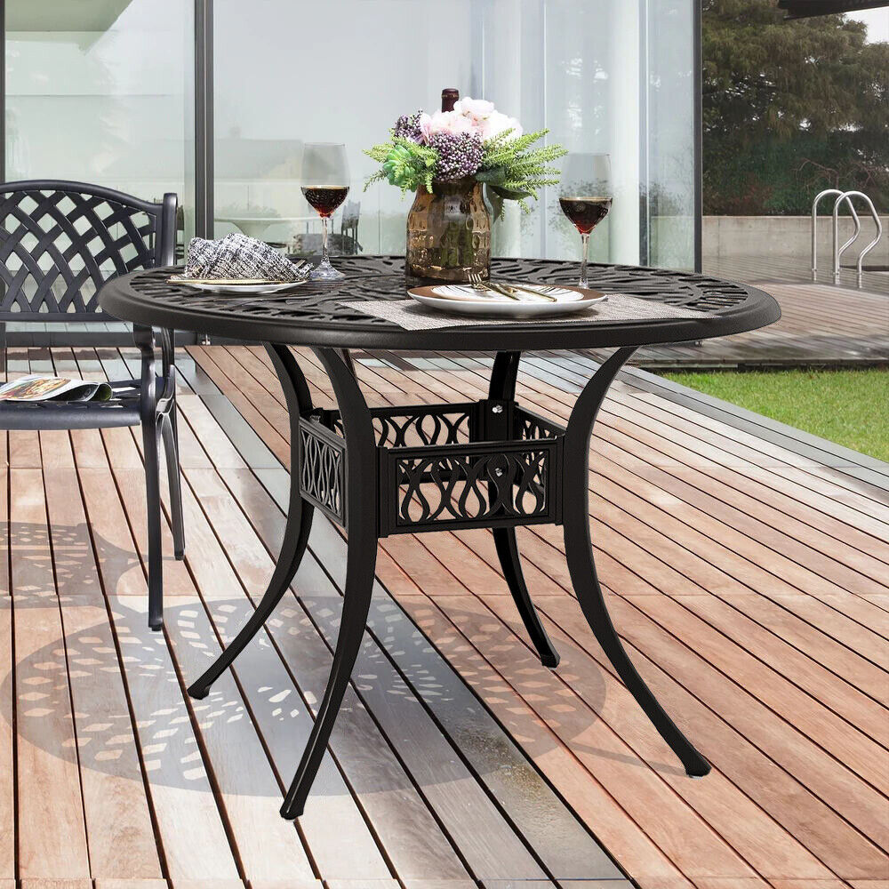 Aluminium Cafe Bistro Set Garden Furniture Table & Chair Patio Cast Black White
