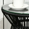 PE Rattan End Table, Round Side Table, Tempered Glass Top Coffee Table, Black