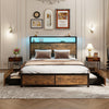 Double Size Bed Frame Metal Platform Bed w/ 4 Storage Drawers & Charging Station