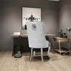 Light Grey Crushed Velvet Lion Knocker Buttoned Back Dining Chair w/ Chrome Legs