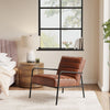 Vintage Faux Tan Leather Armchair Accent Chair Soft Seat Industrial Metal Frame