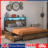 200*140CM Bed Frame Metal Bed Platform LED Lights Headboard & 4 Storage Zbuyedny