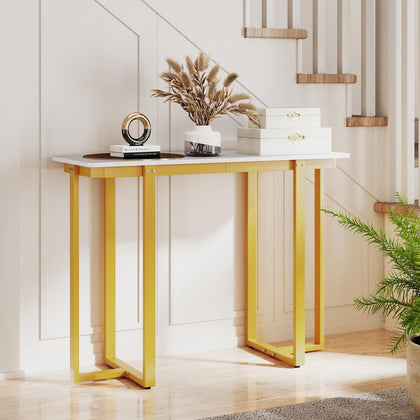 107 x 40 x 80 cm Modern Faux Marble Entryway Table White & Gold