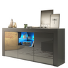 Modern 145cm TV Unit Cabinet I Stand Sideboard I Grey Gloss Doors I Free LED