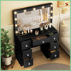 7 Drawers Dressing Desk with 11 LED Lighted Mirror and 3 Light Colors Blabk