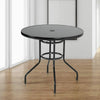 Black Outdoor Large Dining Table Garden Patio Tempered Glass Top w/ Parasol Hole