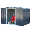 10 x 8ft Dark Grey Apex Roof Garden Shed Galvanized Steel Outdoor w/ Foundation