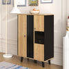 Modern Sideboard Display Cabinet w/ LED Lights & Glass Doors - Black/Wood, 80x40