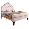 Velvet Upholstered Bed Single Size Bed 3ft w/ Headboard for Kids Teenager Pink