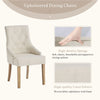 2pcs Beige Fabric Dining Chairs Button-Tufted Upholstered Armchairs with Rivets