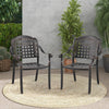 Set of 2 Cast Aluminum Patio Chairs Stackable Outdoor Dining Chairs with Armrest