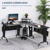 L-Shaped Corner Work Desk Gaming Office w/ Steel Frame CPU Rack Keyboard Tray Sp