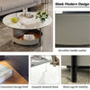 Round Marble Coffee Table Side Table Saddle Leather Storage Tray for Living Room