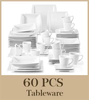 Porcelain Dinner Set 60 Piece Square Plates Bowls Cups Microwave Dishwasher Safe