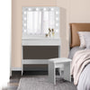 White Dressing Table Set with Mirror LED Light Makeup Table Bedroom Vanity Table