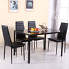 3 sizes Black Glass Dining Table and 4/ 6 Faux Leather Chairs Set Home Furniture