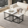 Nesting Coffee Table Set Metal Square Stacking Side Tables Marble-Look Tabletop